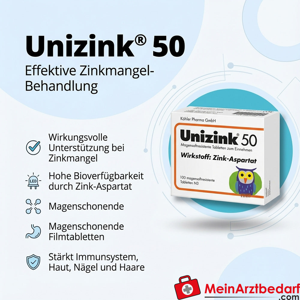 Unizink 50 comprimés pelliculés 50,39 mg de zinc bis(hydrogéno-DL-aspartate)