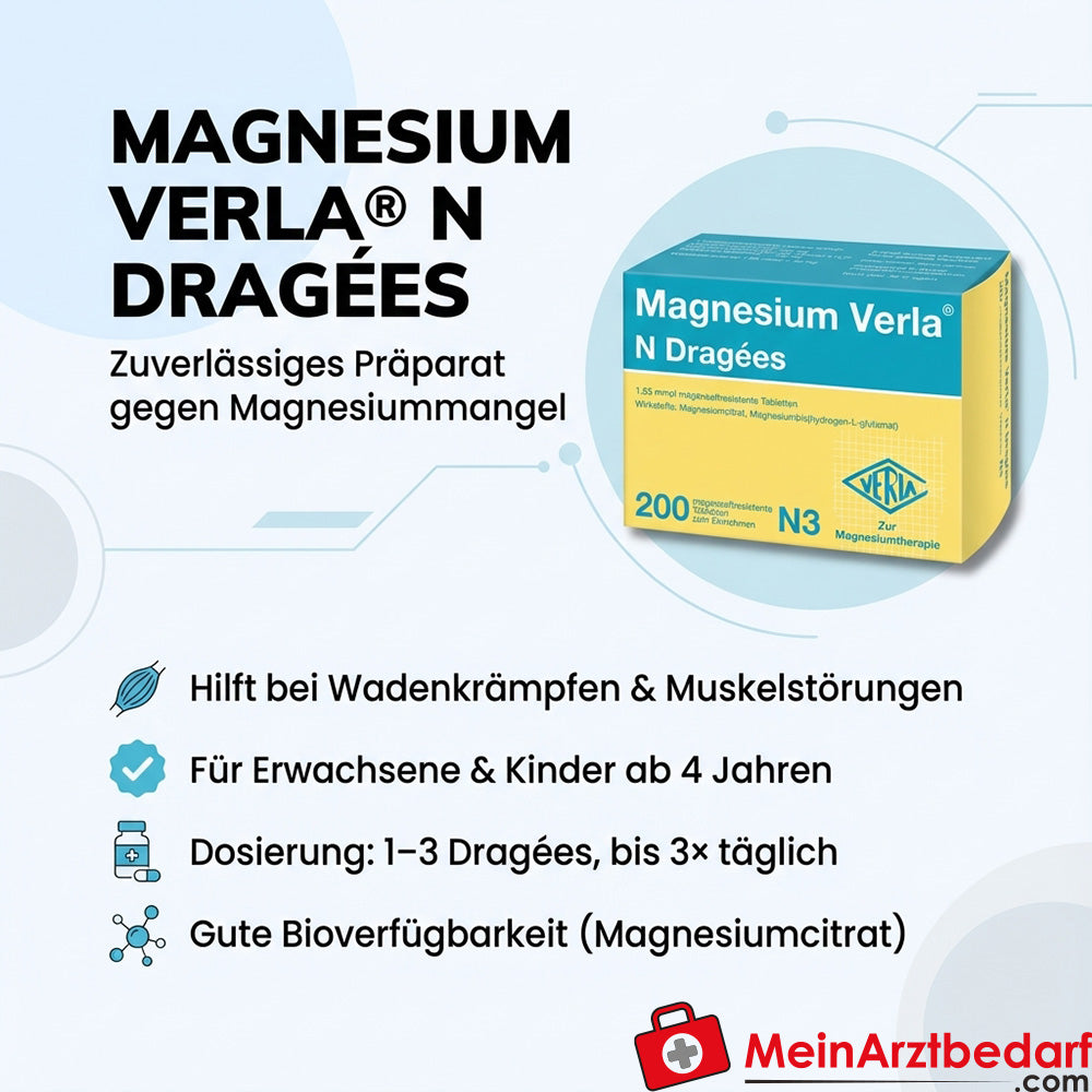 Magnésium Verla N Dragées Citrate de magnésium/glutamate de magnésium 120-360 mg Mg/jour