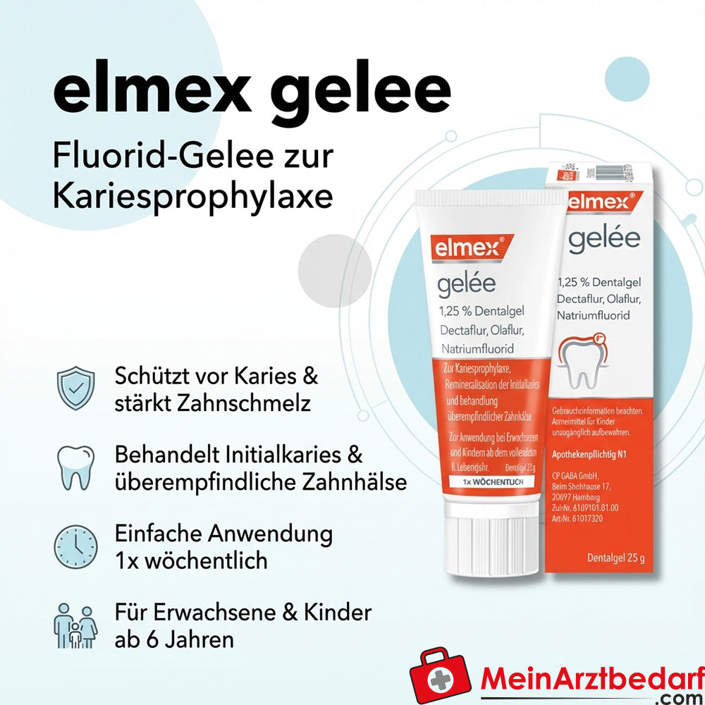 Elmex Gelee Fluorid‑Gelee Gel zur Kariesprophylaxe.