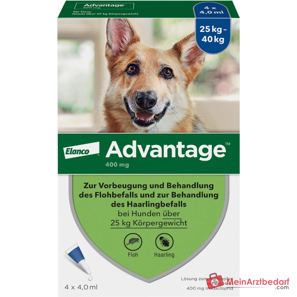 Advantage 400 Hund Imidacloprid 100 mg/ml Lösung zum Auftropfen 4 Pipetten Hunde 25–40 kg