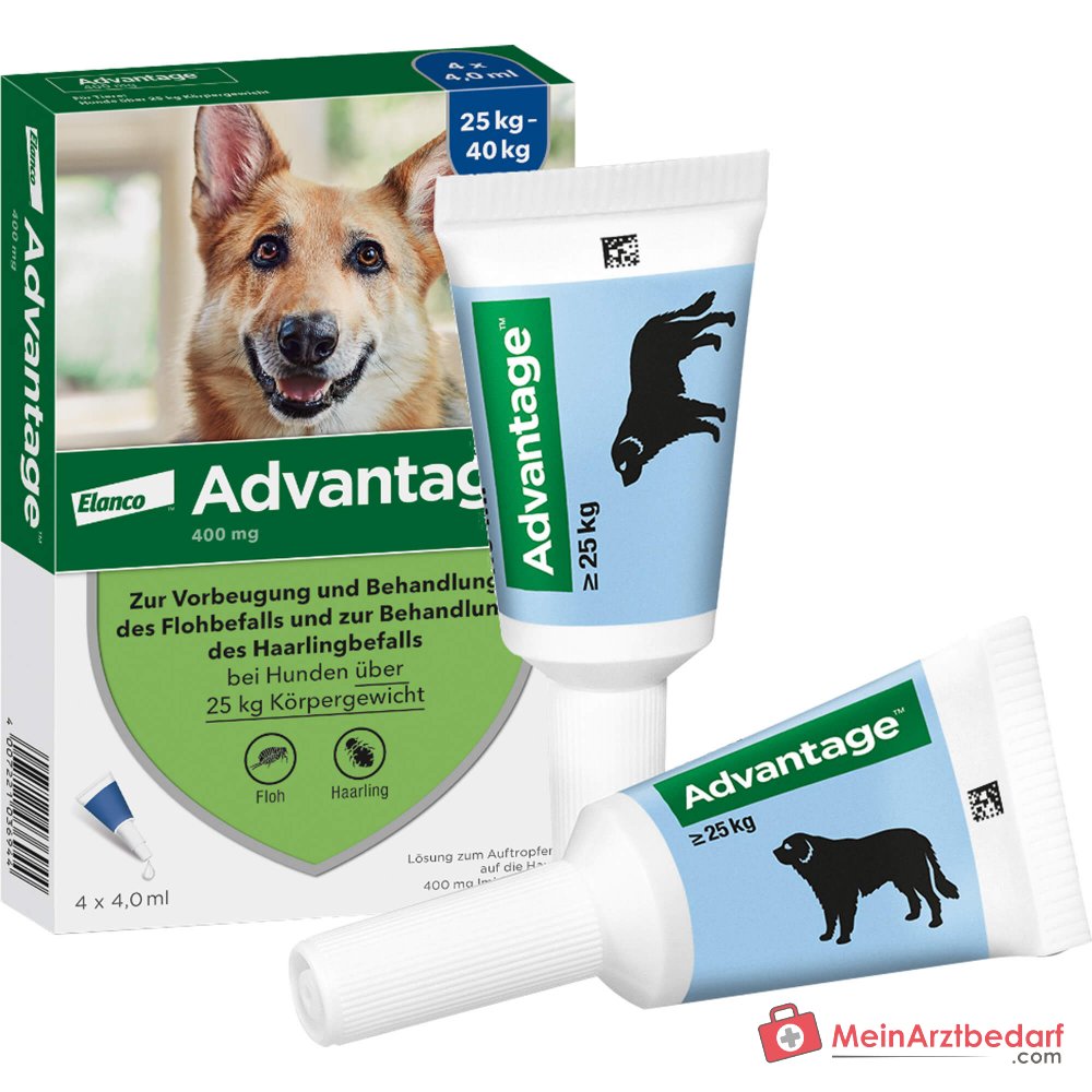 Advantage 400 Hund Imidacloprid 100 mg/ml Lösung zum Auftropfen 4 Pipetten Hunde 25–40 kg
