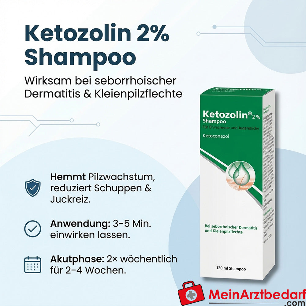 Ketozolin 2% shampoo (ketoconazol) voor seborroïsch eczeem en pityriasis versicolor