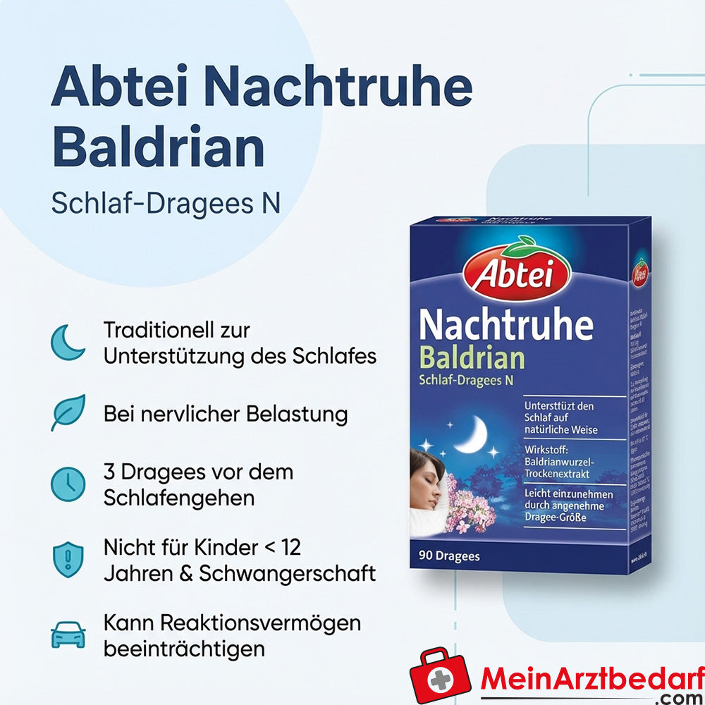 Abtei Ristoro Notturno Valeriana Estratto secco di radice di valeriana Compresse per il sonno N, 90 pezzi.