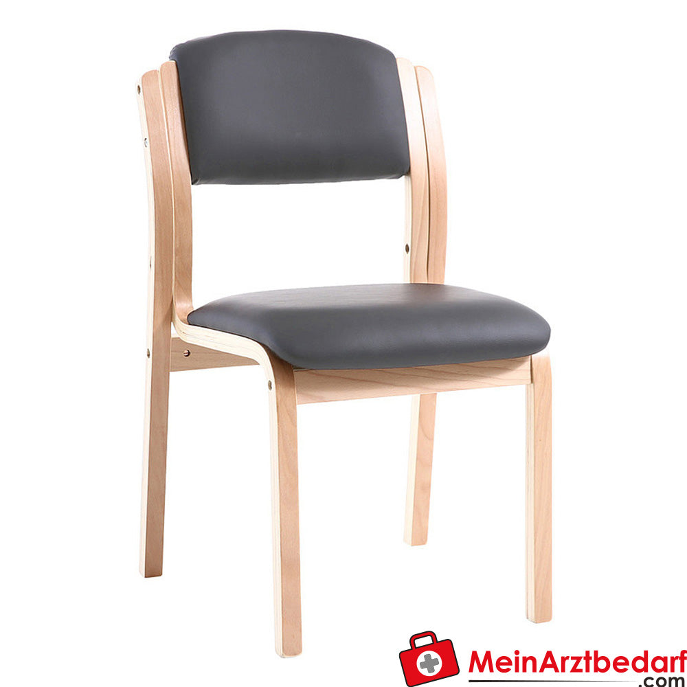 Teqler wachtkamerstoel zonder armleuningen, kunstleer, houten frame, gestoffeerd, 82×48×43 cm