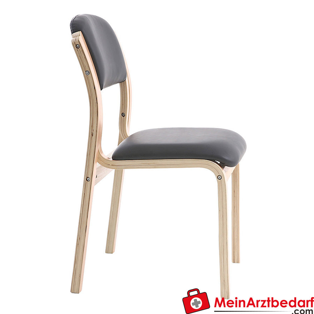 Teqler wachtkamerstoel zonder armleuningen, kunstleer, houten frame, gestoffeerd, 82×48×43 cm