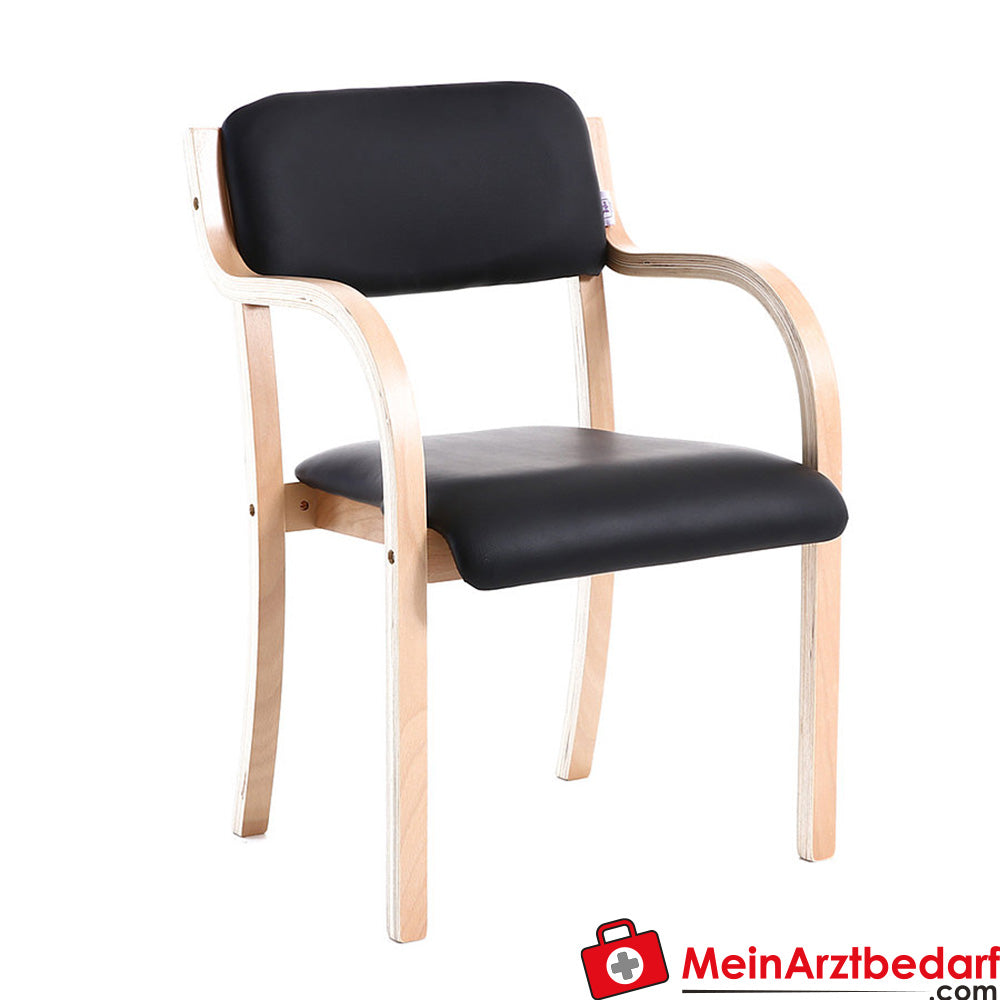 Teqler wachtkamerstoel belastbaar 150 kg met armleuningen PU kunstleer houten frame