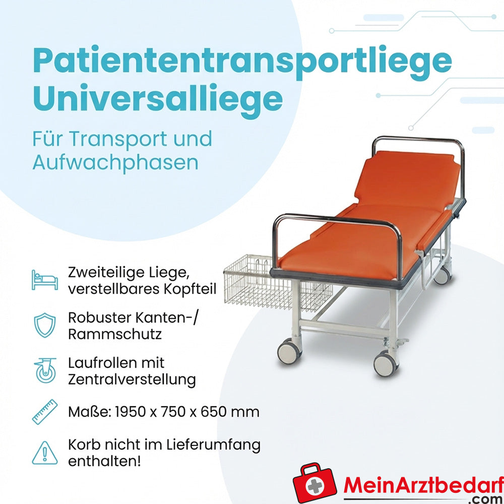 AGA patiëntentransportbrancard met zijhekken, randbescherming en duwhandgrepen