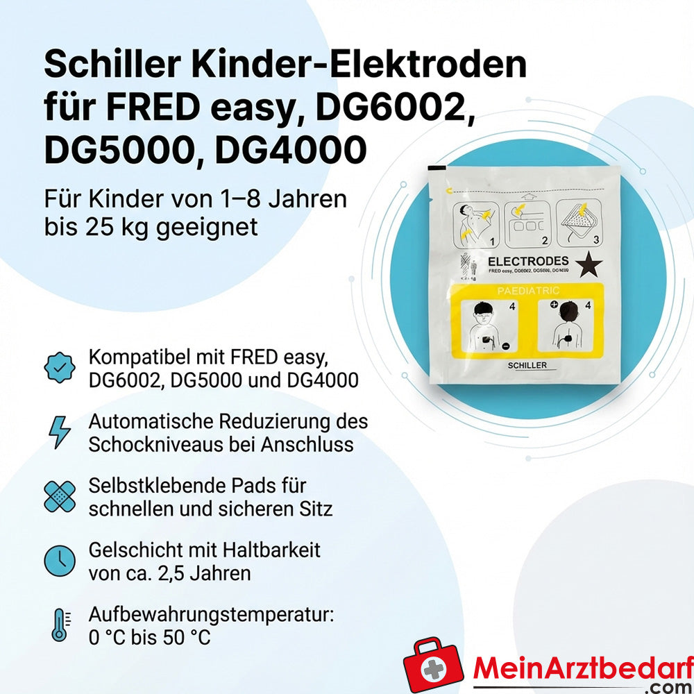 Elettrodi Schiller per bambini per FRED easy, DG6002/DG5000/DG4000, 1-8 anni (fino a 25 kg), autoadesivi