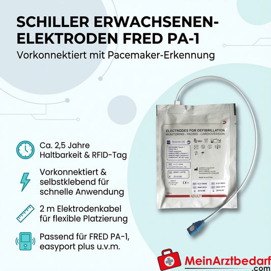 Schiller Erwachsenen-Elektroden FRED PA-1/easyport plus 2 m vorkonnektiert Pacemaker-Erkennung