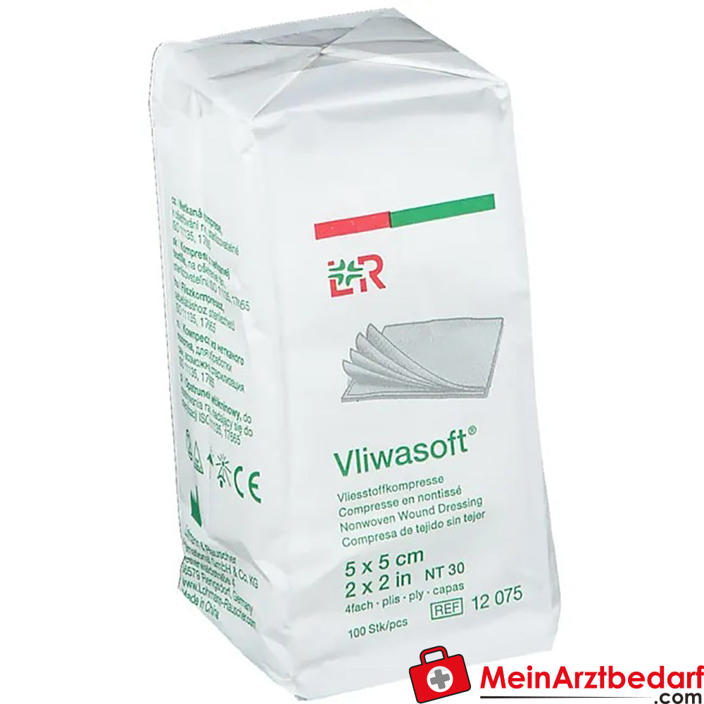 Vliwasoft® Vliesstoffkompresse 5 cm x 5 cm 4 lagig unsteril, 100 St..