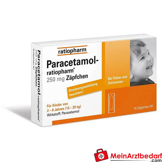 Paracetamol-ratiopharm® 250 mg Zäpfchen.