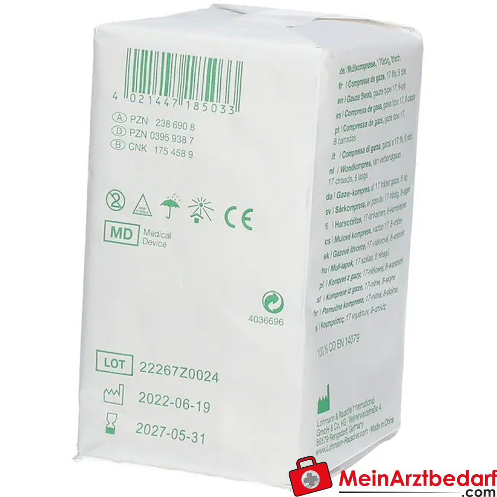 Gazin® Mullkompresse 7,5 cm x 7,5 cm unsteril 8 lagig, 100 St..