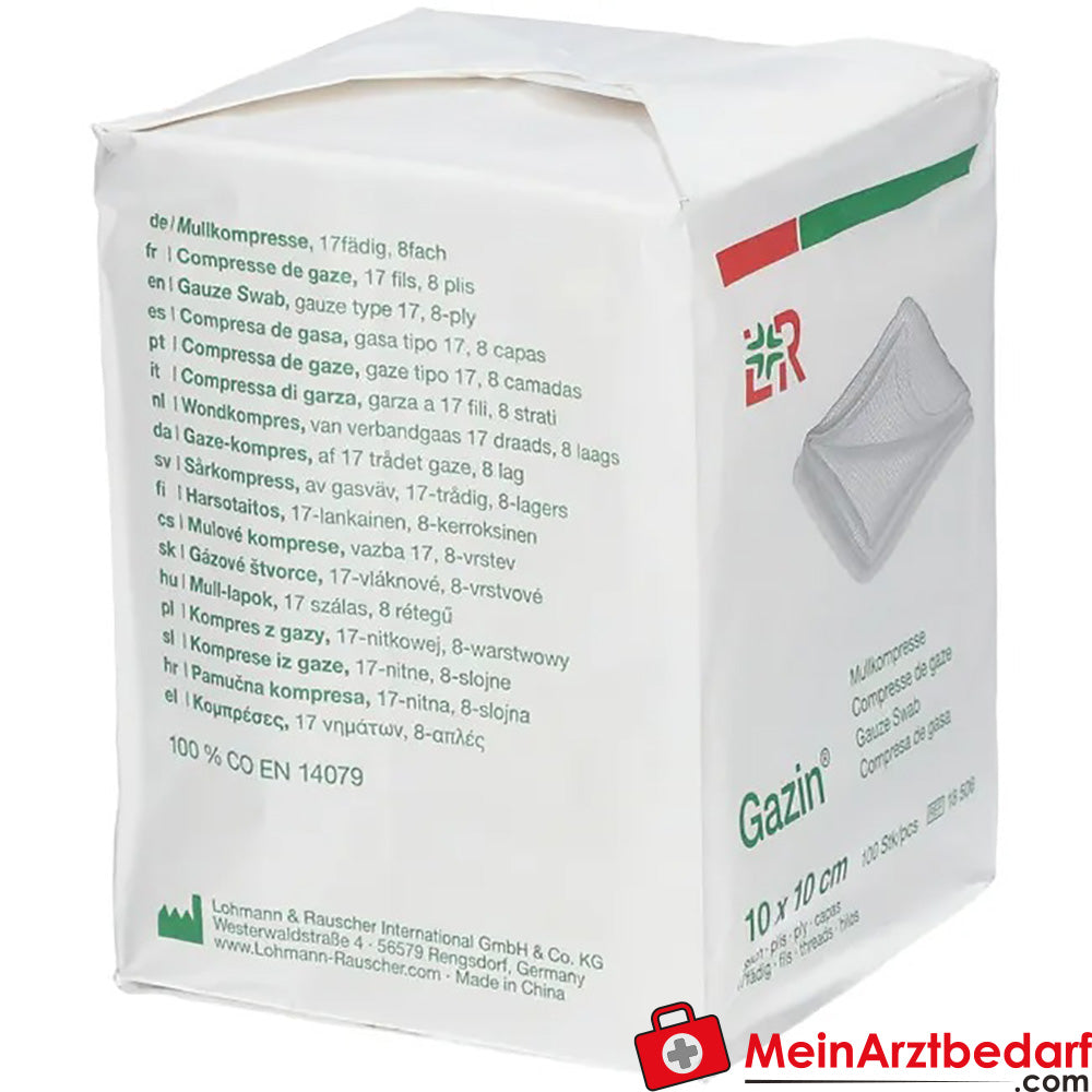 Gazin® Mullkompresse 10 cm x 10 cm unsteril 8 lagig, 100 St..