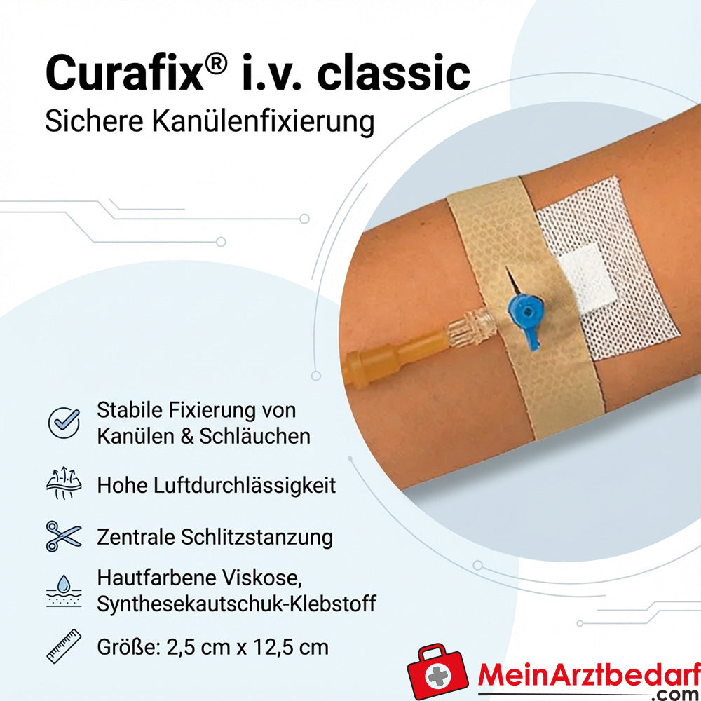 Curafix i.v. classic Fixierpflaster 2,5 x 12,5 cm hautfarbig 20 Stück