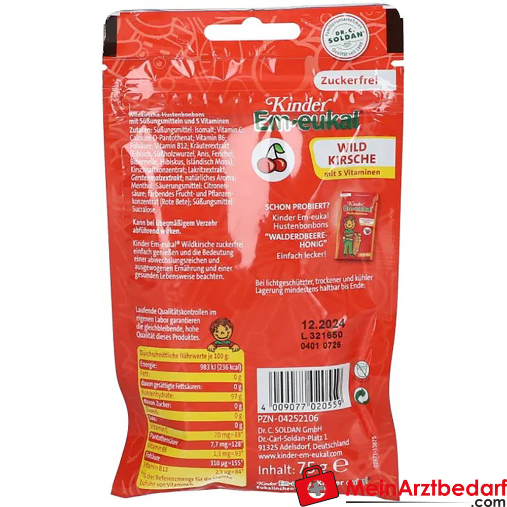 Kinder Em-eukal® Wildkirsche zuckerfrei, 75g.