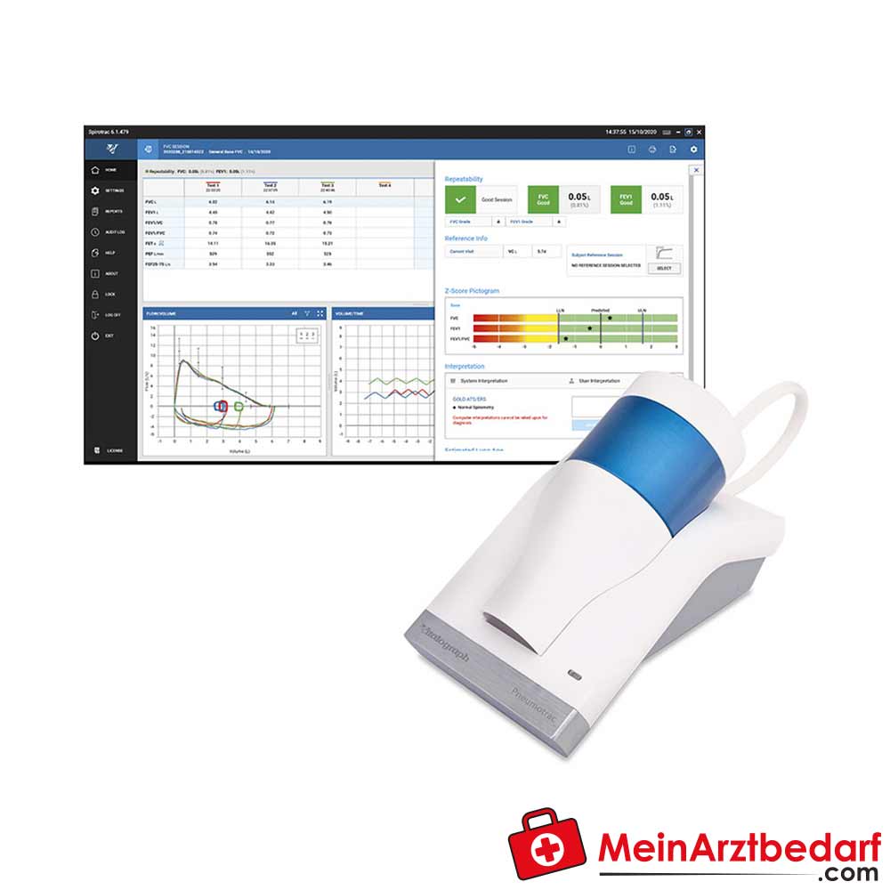 Vitalograph Pneumotrac PC-Spirometer mit Spirotrac 6 Software.