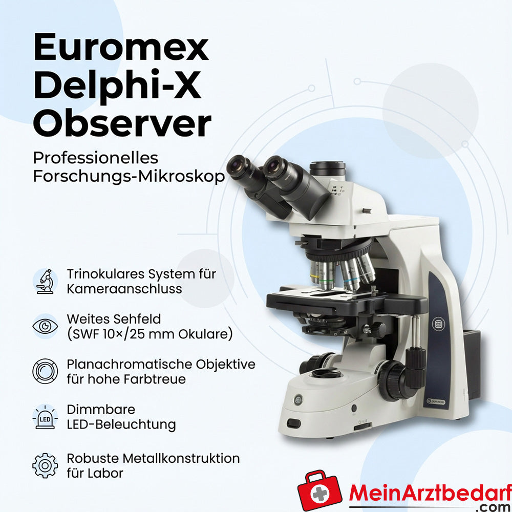 Euromex Delphi-X Observer, mikroskop trójokularowy z okularami SWF 10×/25 mm Ø30 mm