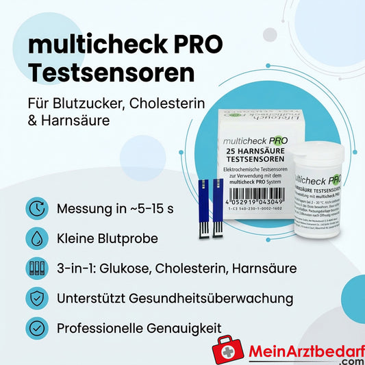 multicheck PRO Testsensoren für Blutzucker, Cholesterin & Harnsäure