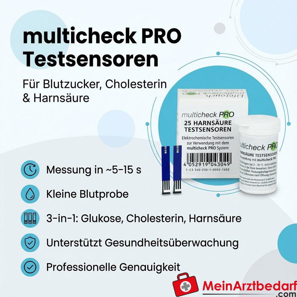 sensores de prueba multicheck PRO para glucosa en sangre, colesterol y ácido úrico