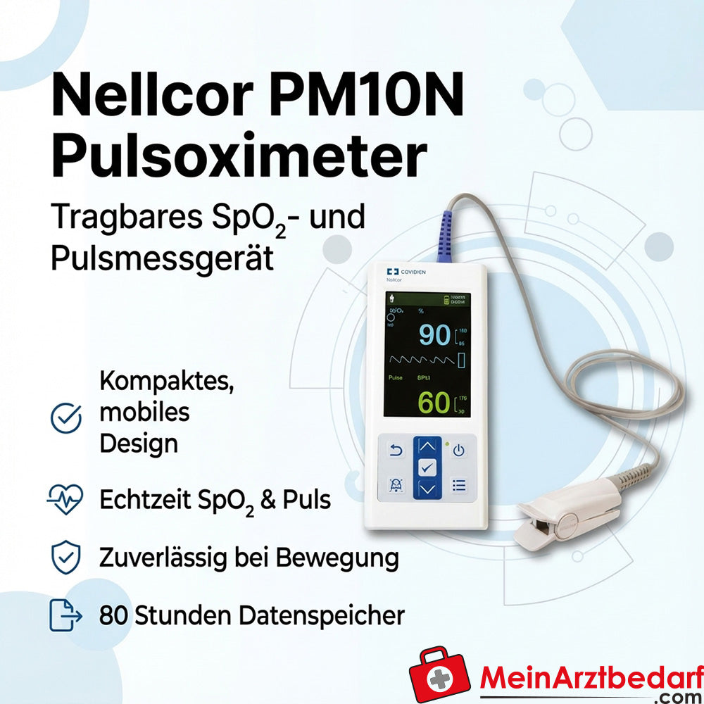 Kit d'oxymétrie de pouls Nellcor PM10N, portable, compatible avec OxiMax, SpO2 & pouls, mémoire de données de 80 h