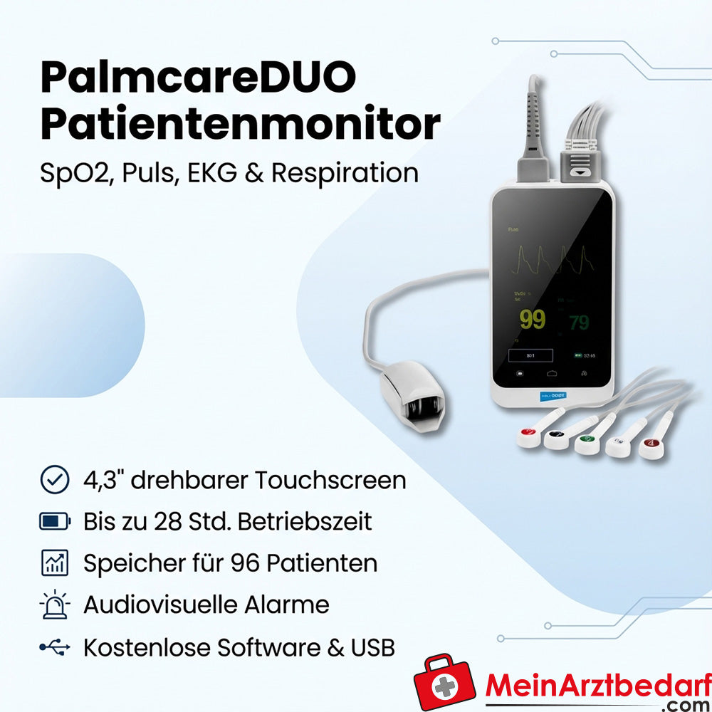 Monitor paziente PalmcareDUO con misurazione SpO2/impulso/ECG e touchscreen da 4,3 pollici
