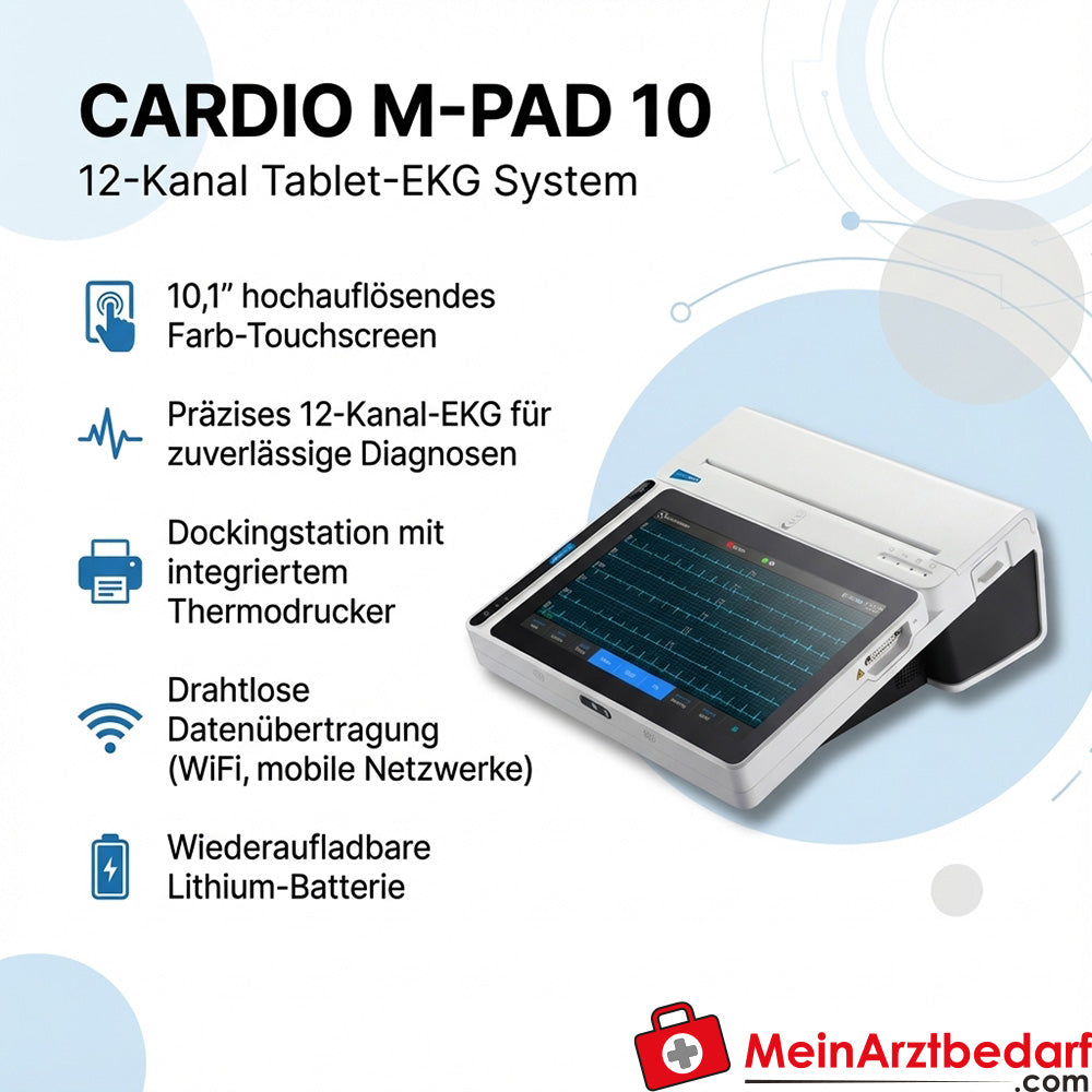 medical ECONET CARDIO M-PAD 10 Tablet, ECG de 12 derivaciones, pantalla táctil de 10,1 pulgadas