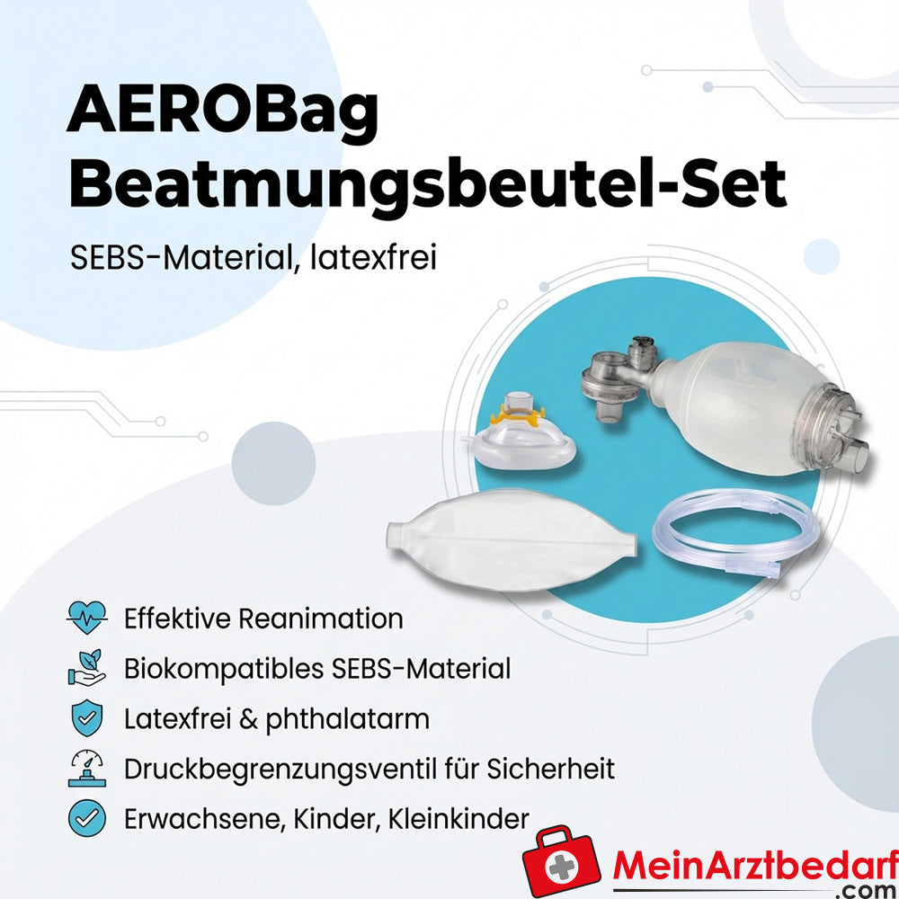 AEROBag Beatmungsbeutel-Set SEBS latexfrei für Erwachsene/Kind/Kleinkind Druckbegrenzung 60/40 cmH2O mit drehbarem Anschluss