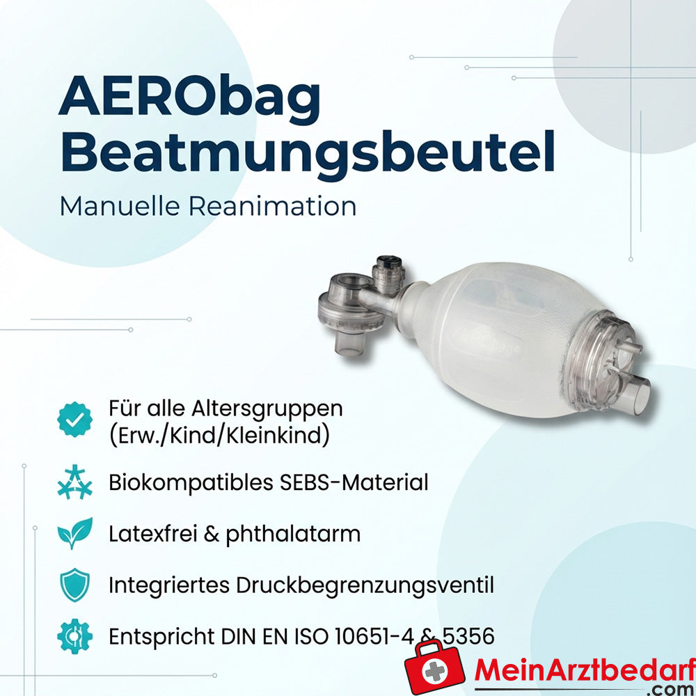 AEROBag Beatmungsbeutel-Set SEBS latexfrei für Erwachsene/Kind/Kleinkind Druckbegrenzung 60/40 cmH2O mit drehbarem Anschluss
