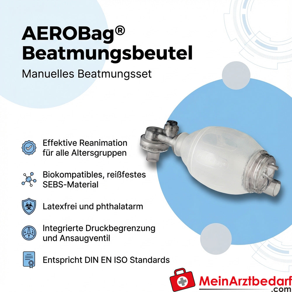 AEROBag Beatmungsbeutel-Set SEBS latexfrei für Erwachsene/Kind/Kleinkind Druckbegrenzung 60/40 cmH2O mit drehbarem Anschluss