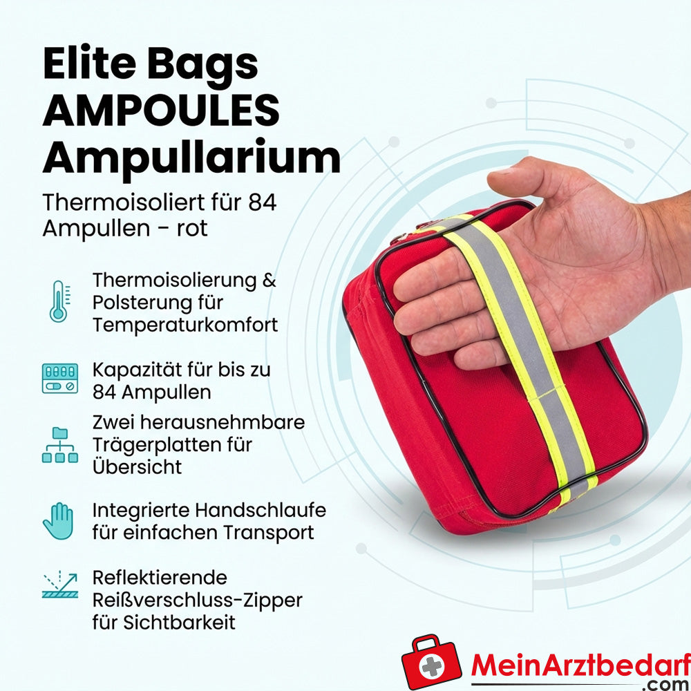 Elite Bags AMPOULES Ampullarium thermoisoliert für 84 Ampullen rot 21 x 14,5 x 9 cm Polyester