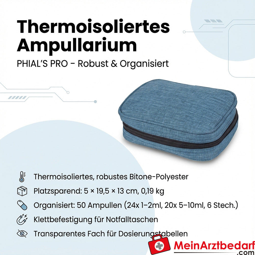 Elite Bags PHIAL'S PRO Ampullarium thermoisoliert Bitone-Polyester blau meliert Platz für 24×1–2 ml, 20×5–10 ml, 6 Stechampullen