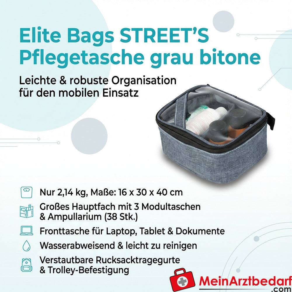 Elite Bags STREETS Pflegetasche grau bitone 16×30×40 cm Ampullarium für 38 Ampullen