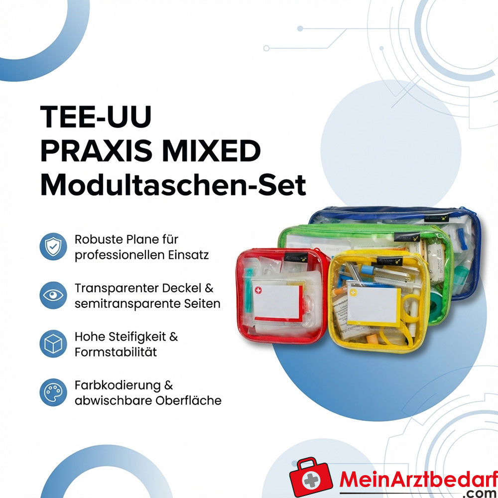 TEE-UU PRAXIS MIXED 4-częściowy zestaw toreb modułowych, plandeka, przezroczysta pokrywa, kodowane kolorami, 2x M (15x5x15 cm) 2x L (30x5x15 cm)