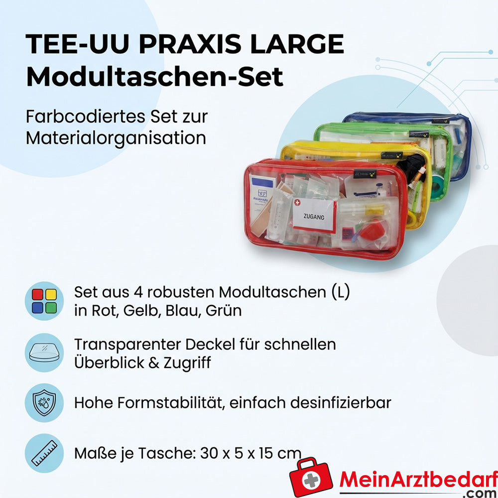 TEE-UU PRAXIS LARGE zestaw toreb modułowych 4x L 30 x 5 x 15 cm plandeka przezroczysta czerwona/żółta/niebieska/zielona