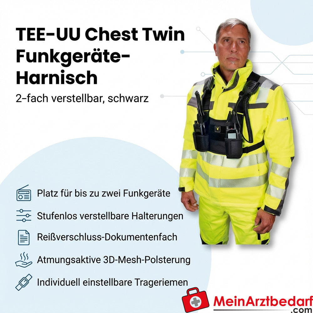 TEE-UU Pettorina Twin radio imbracatura regolabile a 2 vie in poliestere 1200D nero 23 x 18 x 4 cm