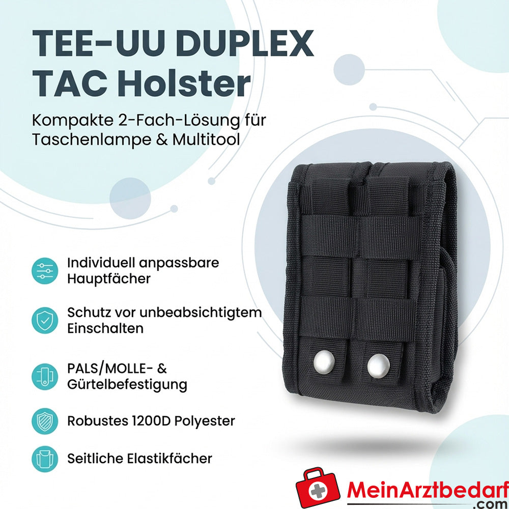 TEE-UU DUPLEX TAC Holster für Taschenlampe und Multitool, MOLLE/PALS, 1200D Polyester, Schwarz, 10,5 x 15 x 4 cm