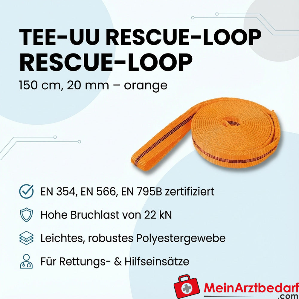 TEE-UU RESCUE-LOOP Rettungsschlinge 150 cm x 20 mm Polyester 22 kN EN354 EN566 EN795B orange
