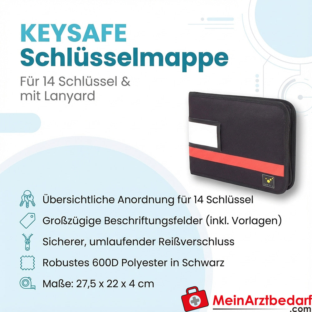 TEE-UU Keysafe sleutelhouder voor 14 sleutels, 600D polyester, zwart, 27,5 x 22 x 4 cm