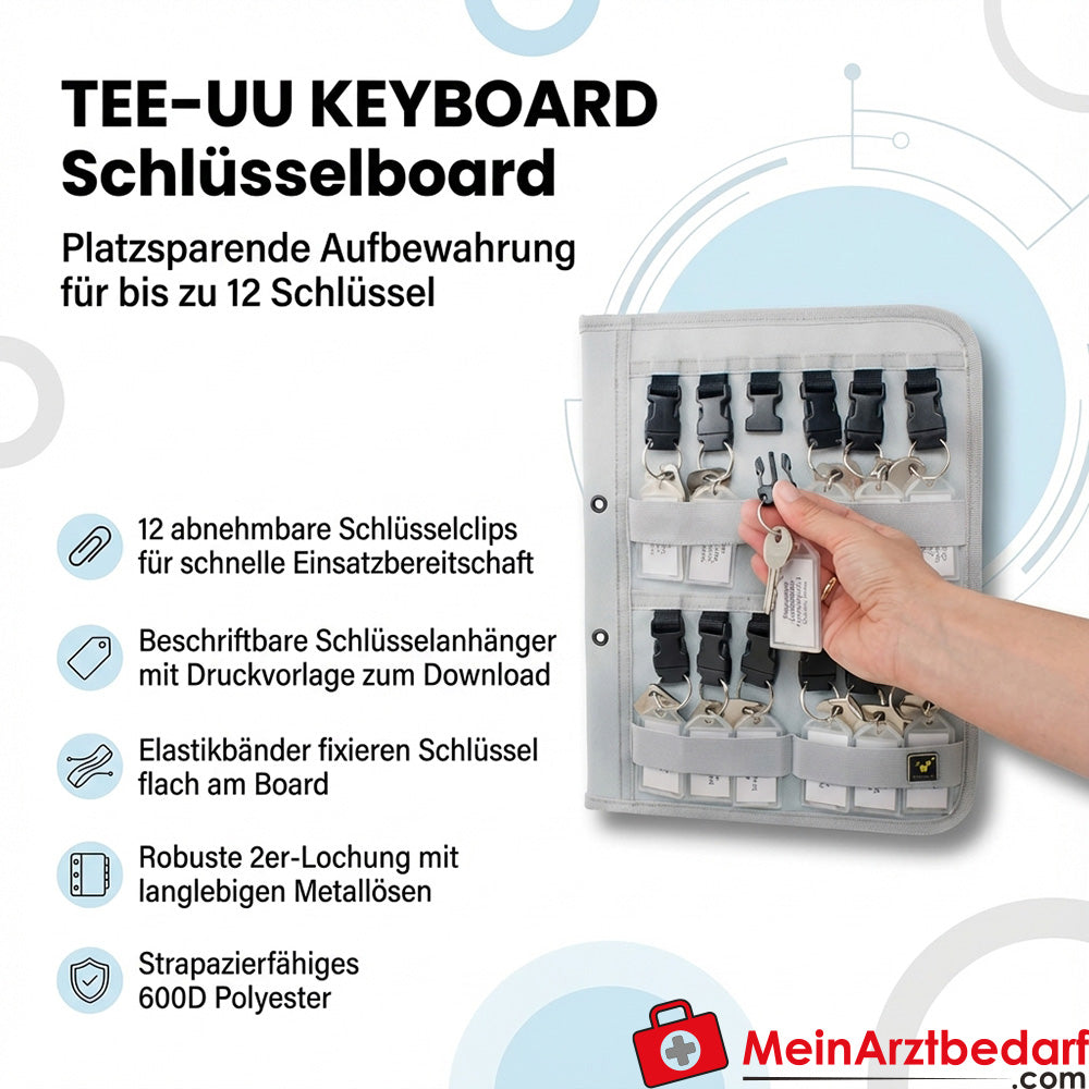 TEE-UU KEYBOARD Schlüsselboard 12-fach 600D Polyester 23,5 x 30 cm 2er-Lochung Grau