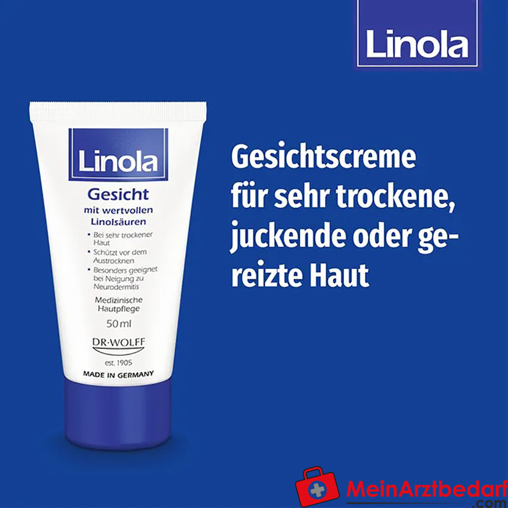 Linola Gesicht - Gesichtscreme für sehr trockene, juckende und gereizte Haut, 50ml.