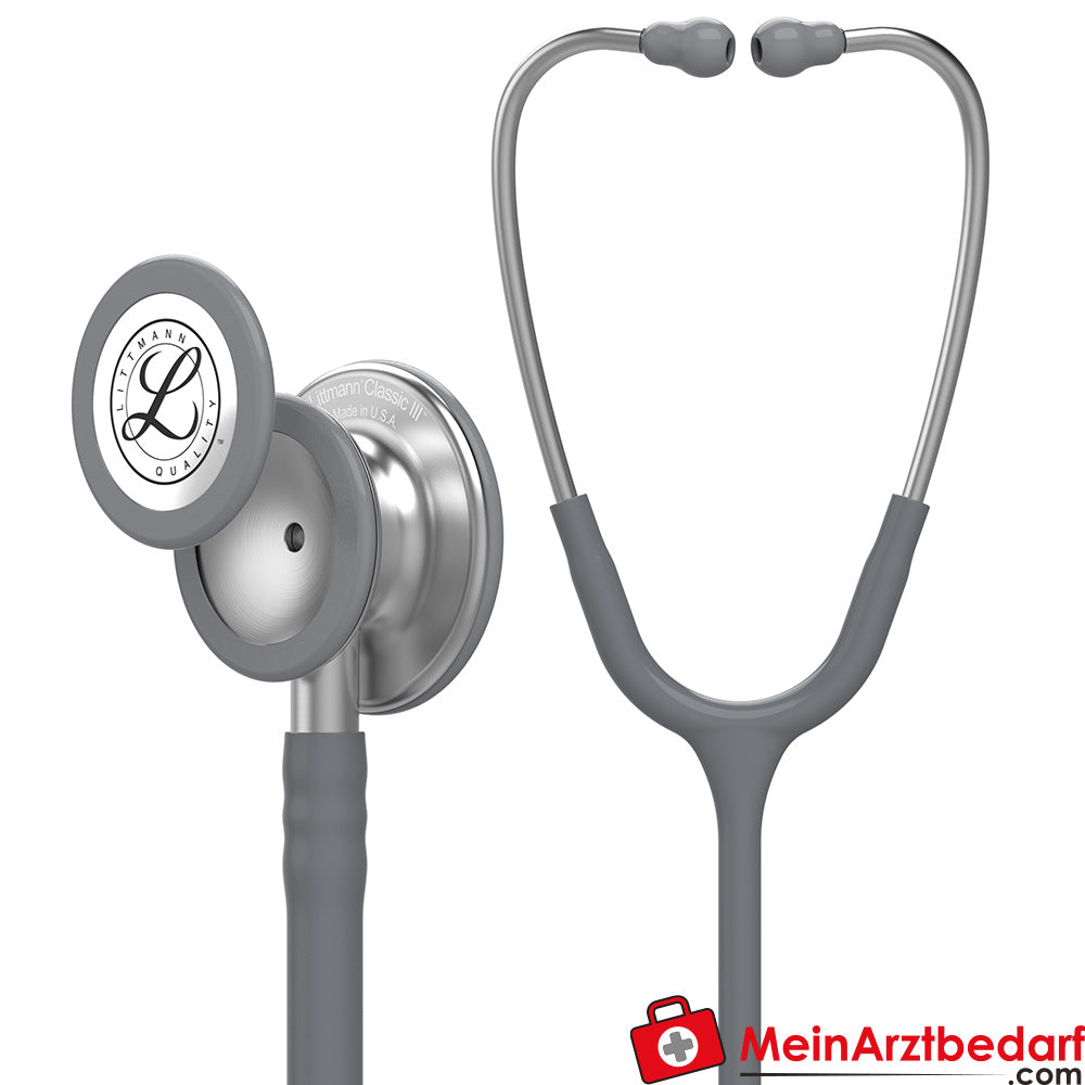 Littmann Classic III Stethoskop Edelstahl-Bruststück, Dual-Frequency, Einschlauch, Black Edition, Edelstahl-Edition