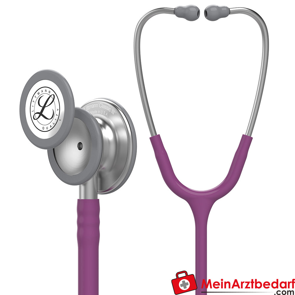 Littmann Classic III Stethoskop Edelstahl-Bruststück, Dual-Frequency, Einschlauch, Black Edition, Edelstahl-Edition