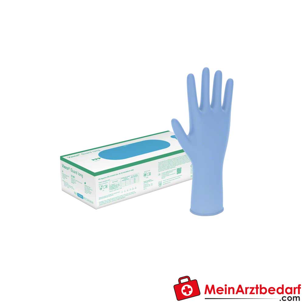 B. Braun Vasco Guard long, verlängerte puderfreie Untersuchungs- und Schutzhandschuhe.