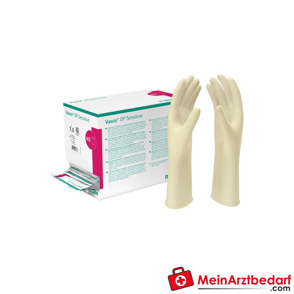 B. Braun Vasco OP Sensitive, sterile Operationshandschuhe (puderfrei).