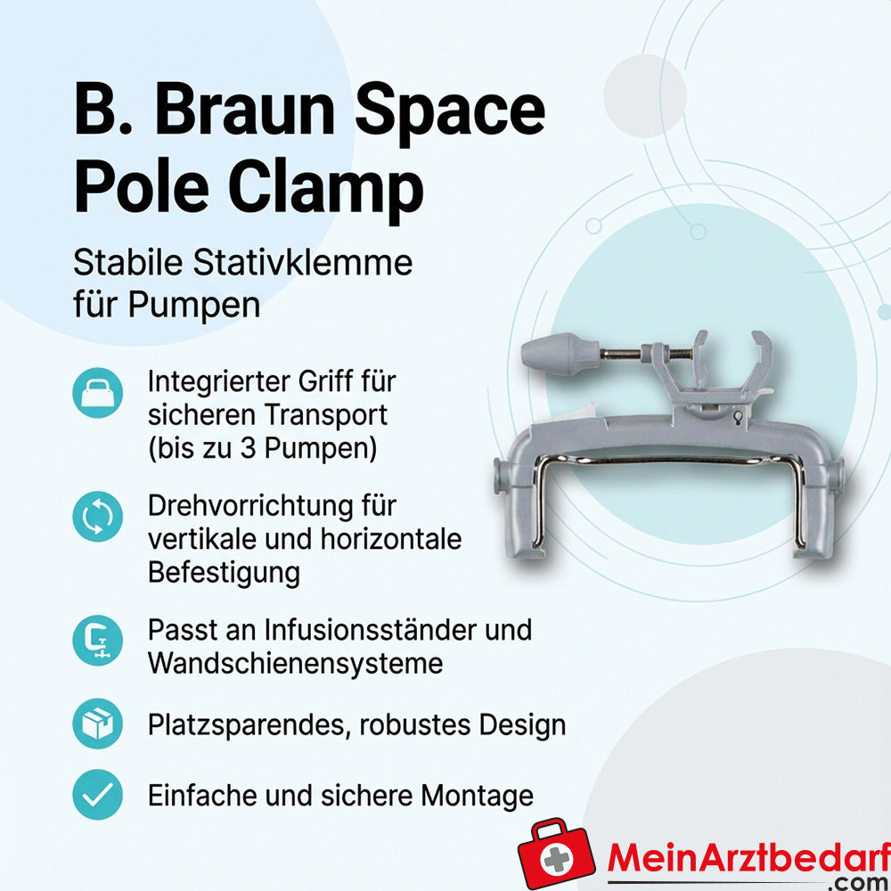 B. Braun Space Pole Clamp Stativklemme, drehbar, Transportgriff, für bis zu 3 Pumpen an Infusionsständer