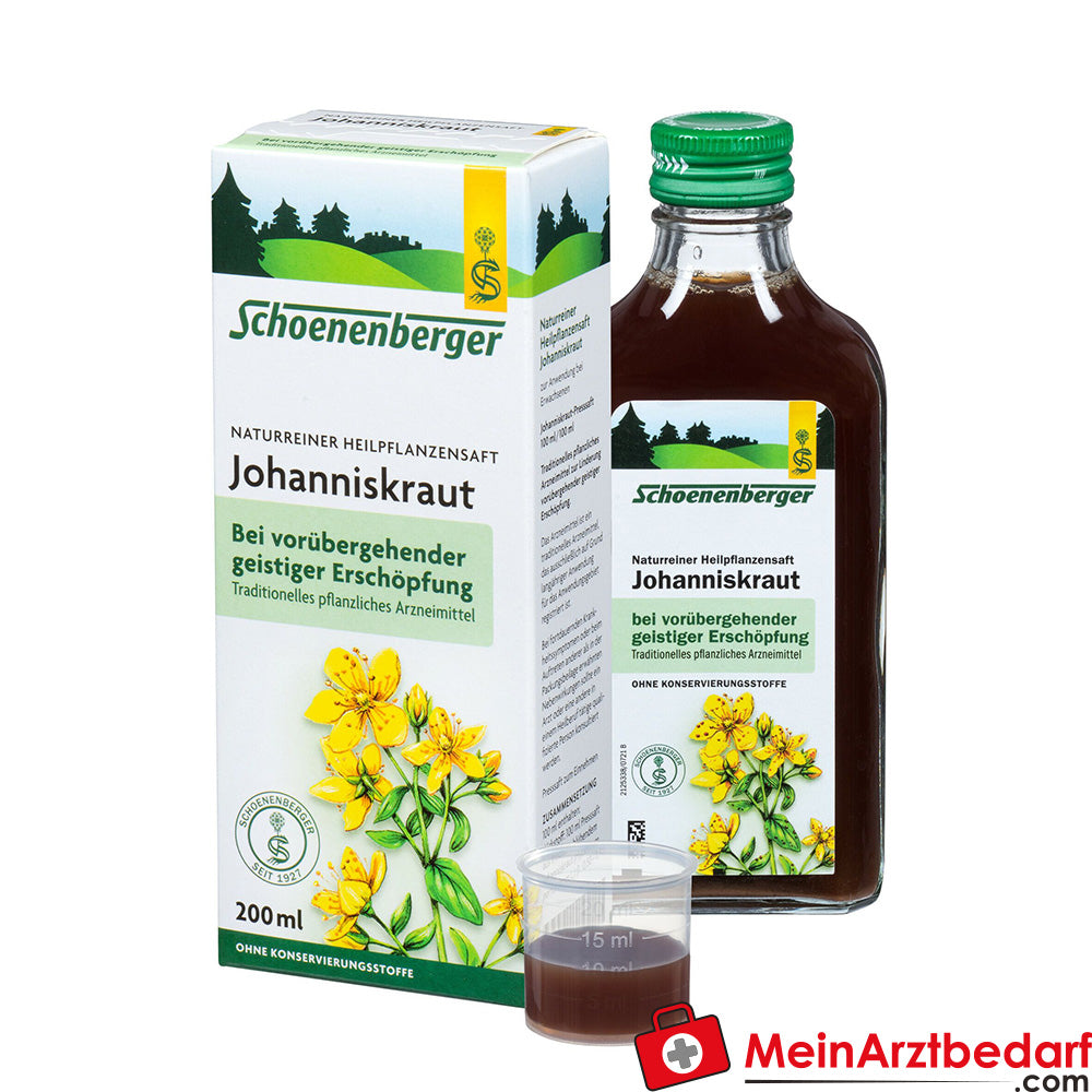 Schoenenberger Natuurlijke Heilzame Planten Sap Sint-Janskruid bij Zenuwzwakte & Nervositeit, 200 ml