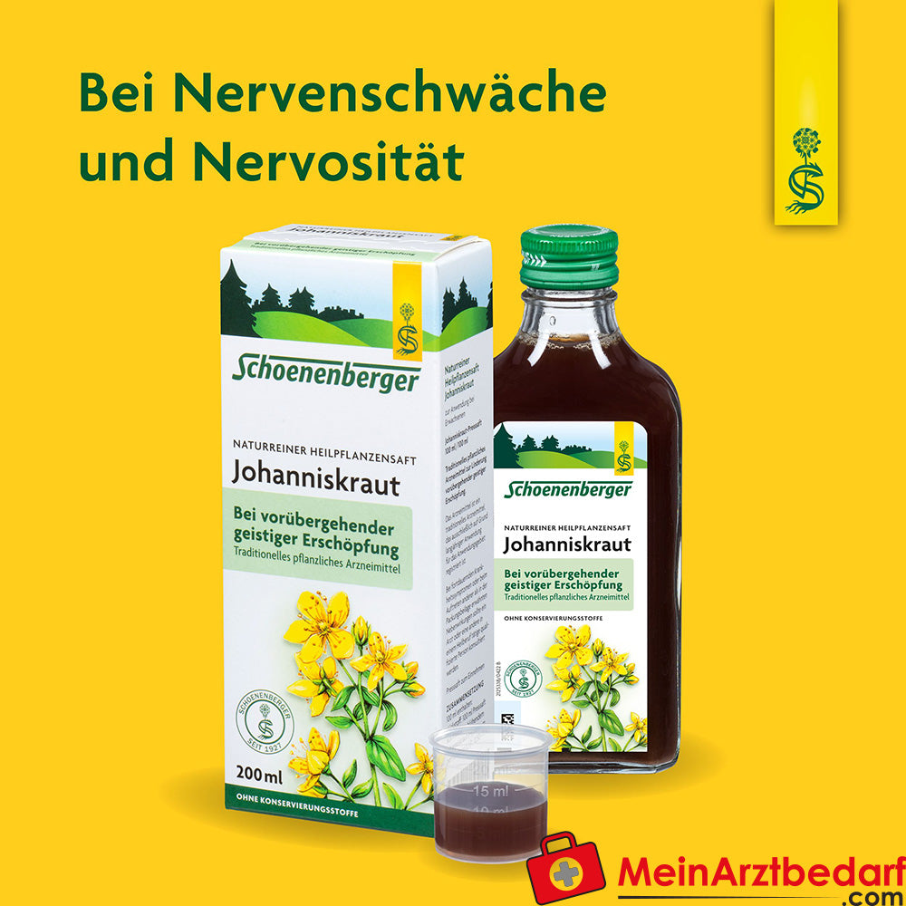 Schoenenberger Natuurlijke Heilzame Planten Sap Sint-Janskruid bij Zenuwzwakte & Nervositeit, 200 ml