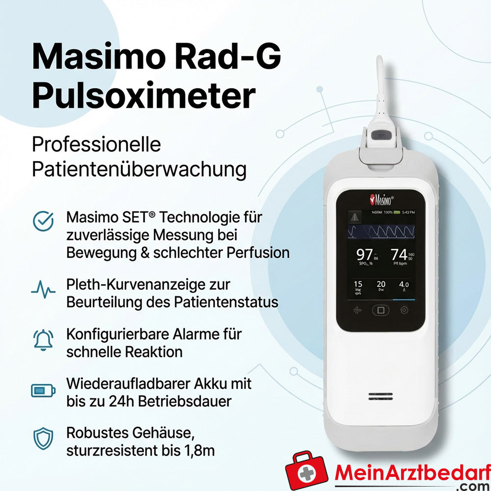 Masimo Rad-G pulse oximeter with Masimo SET, portable, rechargeable, robust, 24 hour battery