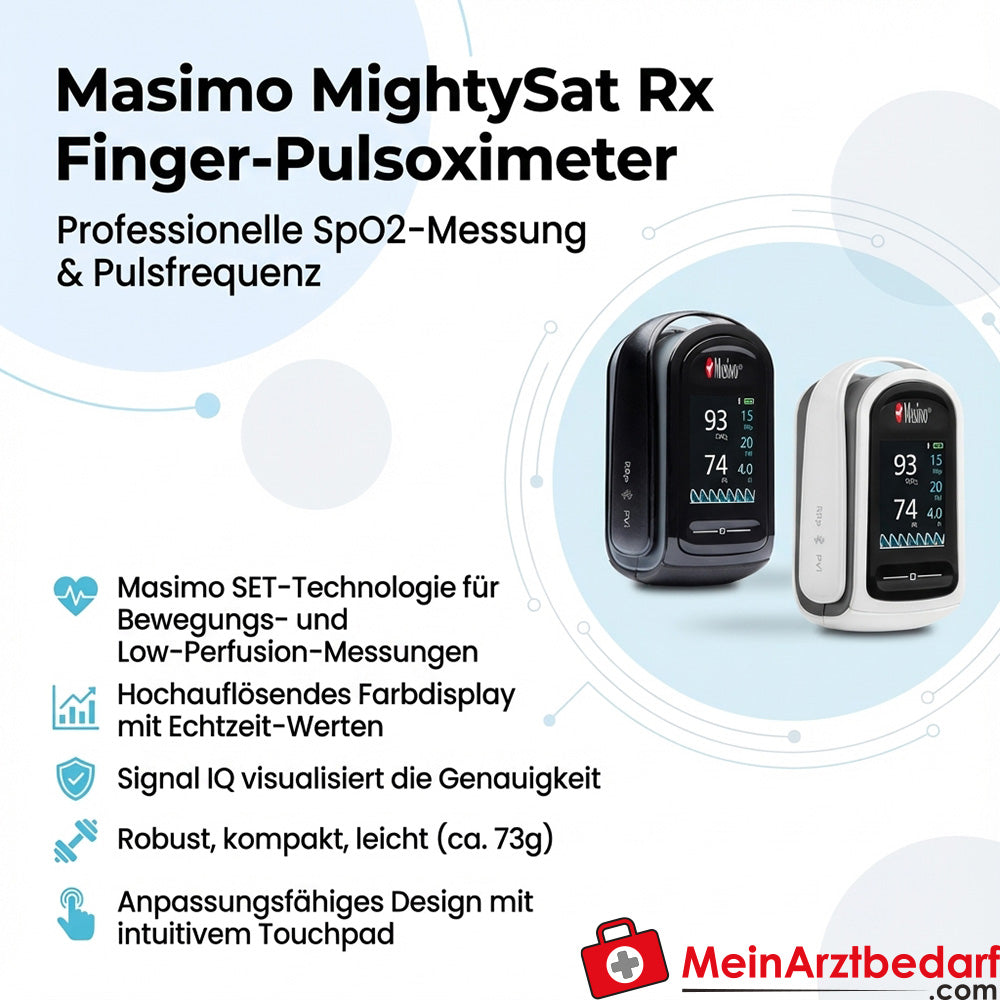 Masimo MightySat Rx Finger-Pulsoximeter mit SET-Technologie, drehbares Farbdisplay