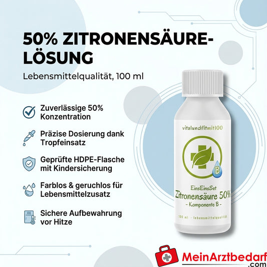 Zitronensäure 50% Lösung (Lebensmittelqualität) 100 ml HDPE-Tropferflasche